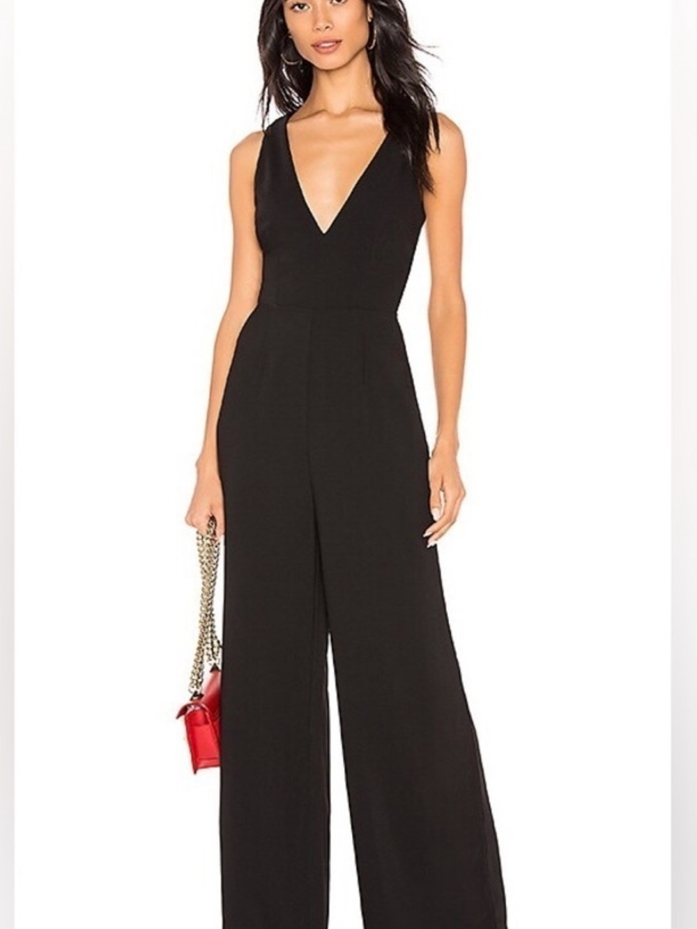 by the way. Black Deep V-Neck Wide-Leg Jumpsuit